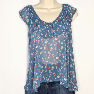 🐈Kieu's sleeveless floral blouse ruffle ne